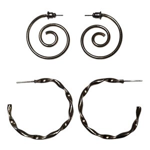 Set of 2 Gold-Tone Hoop Earrings – Spiral & Twisted Design